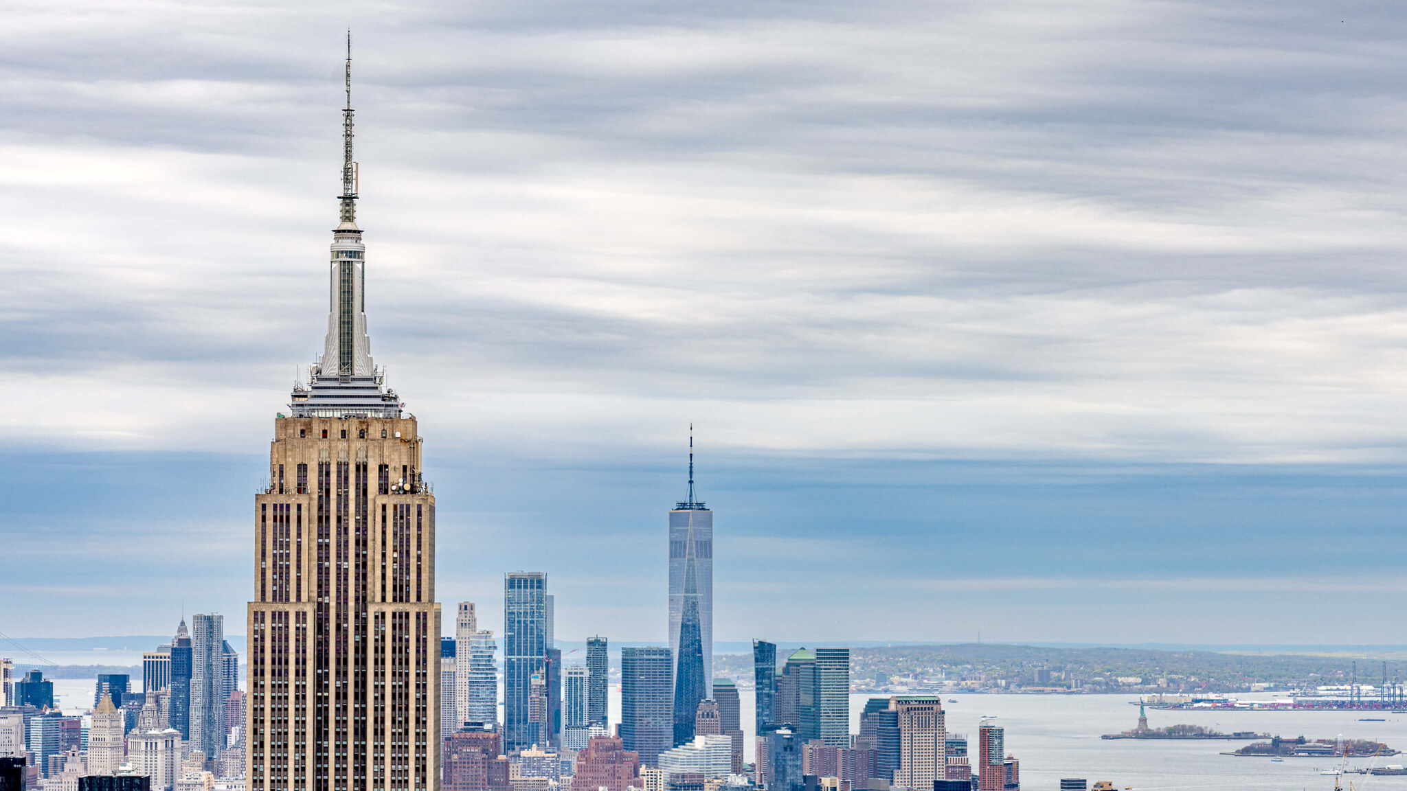 New York Skyline Under Cloudy Sky