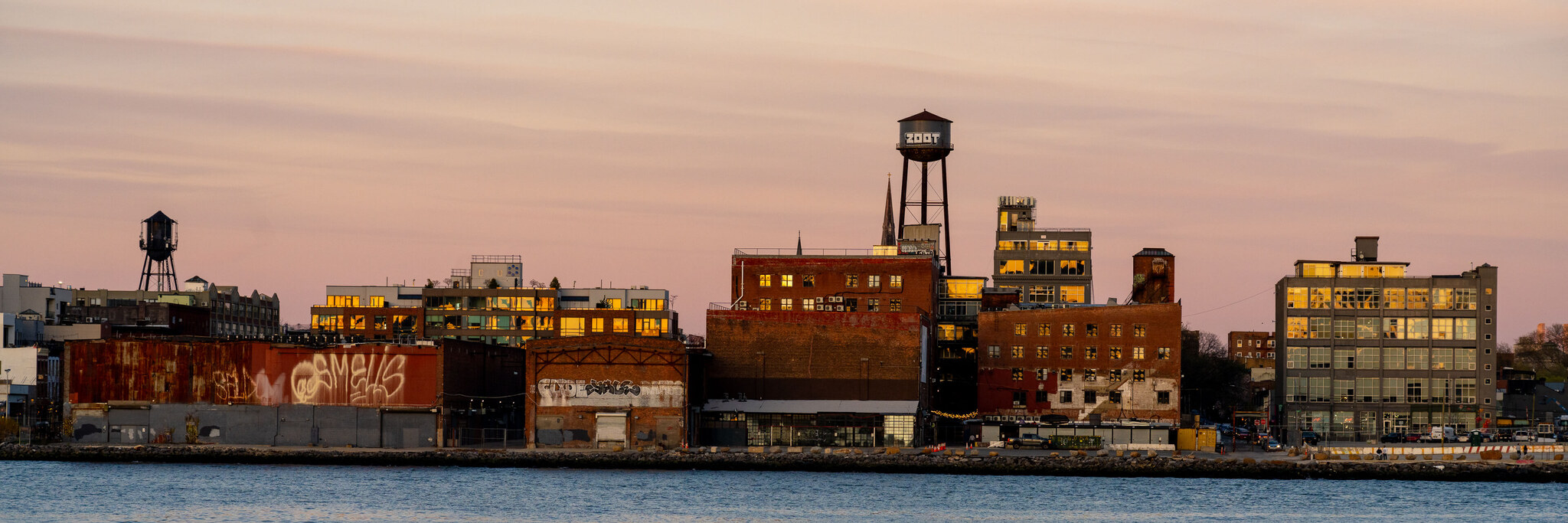 Industrial waterfront at dusk