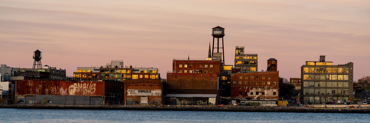 Industrial waterfront at dusk